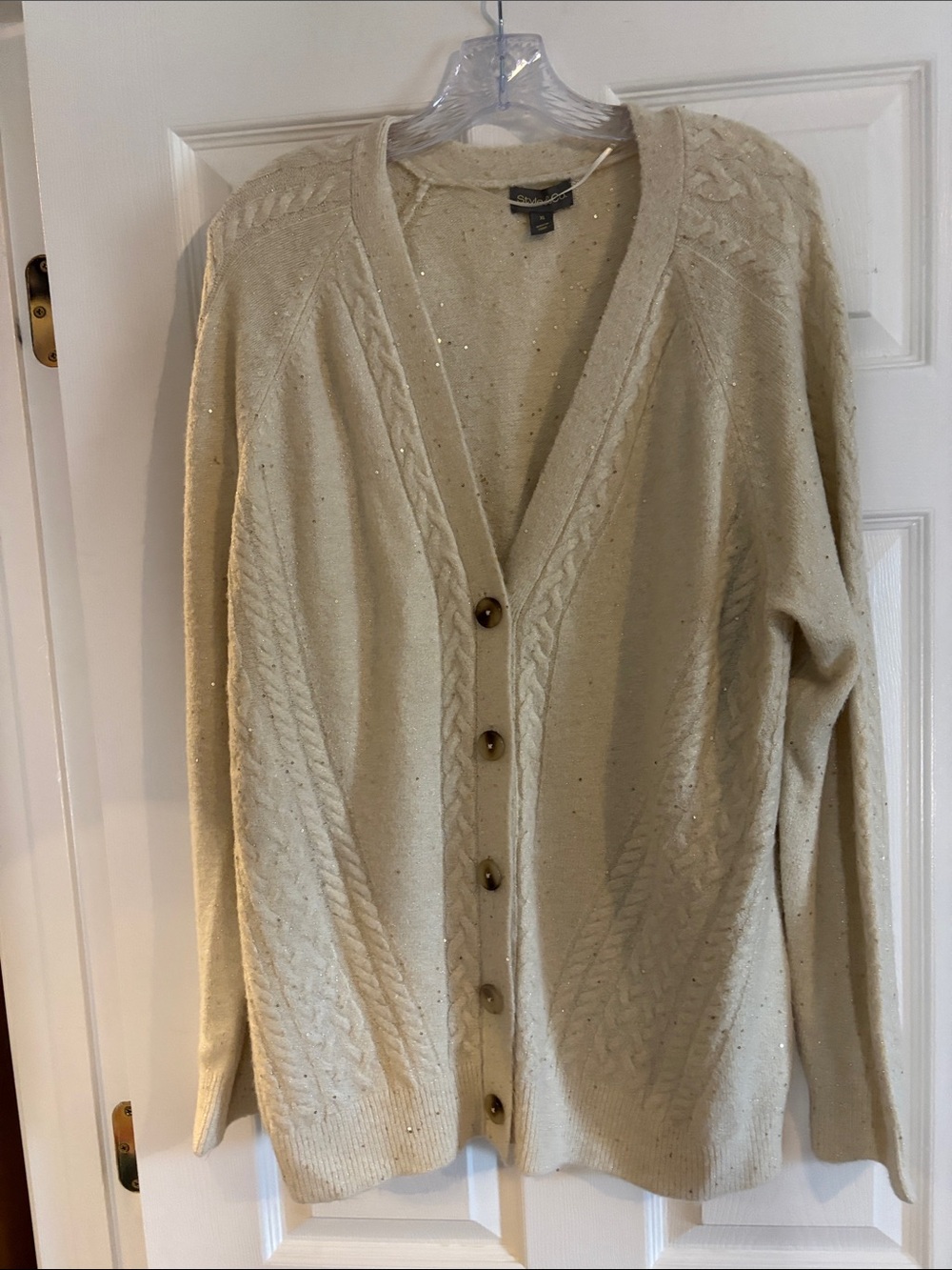Beige Cable-Knit Button Cardigan Sweater - Women